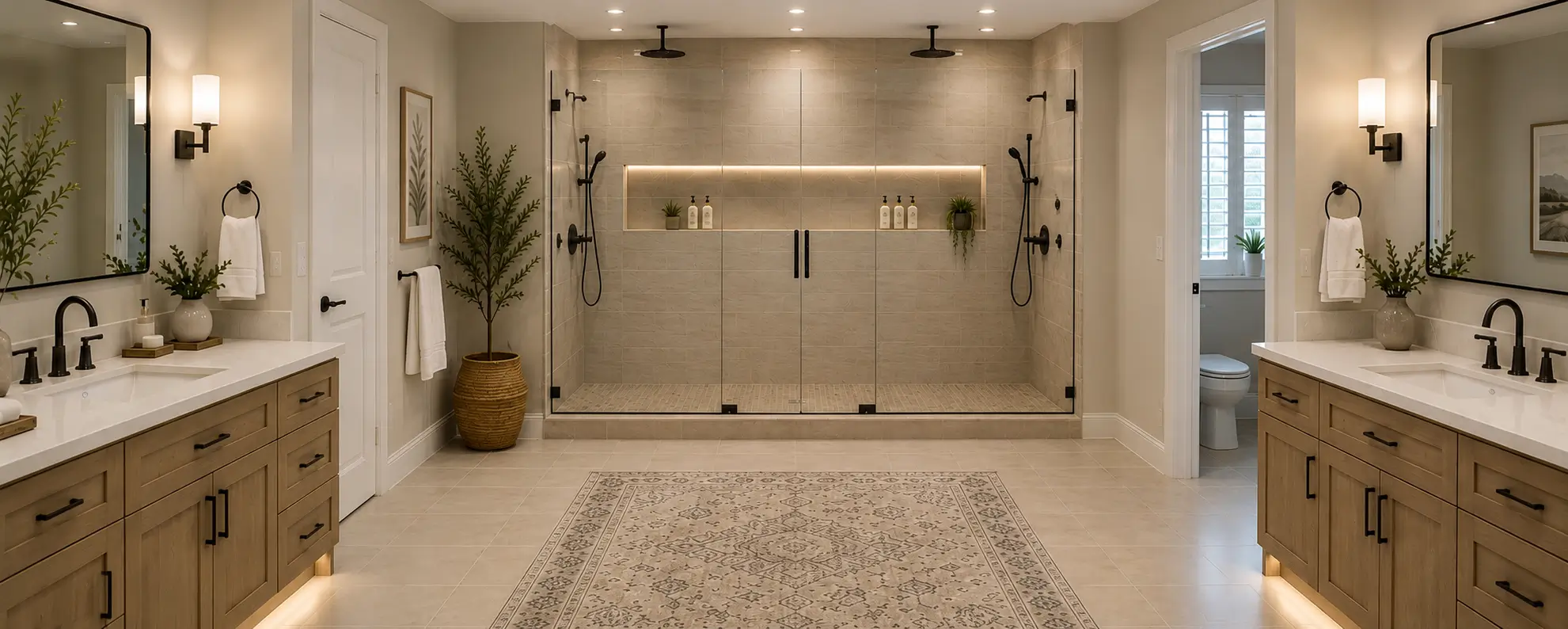 Modern luxury bathroom with symmetrical design